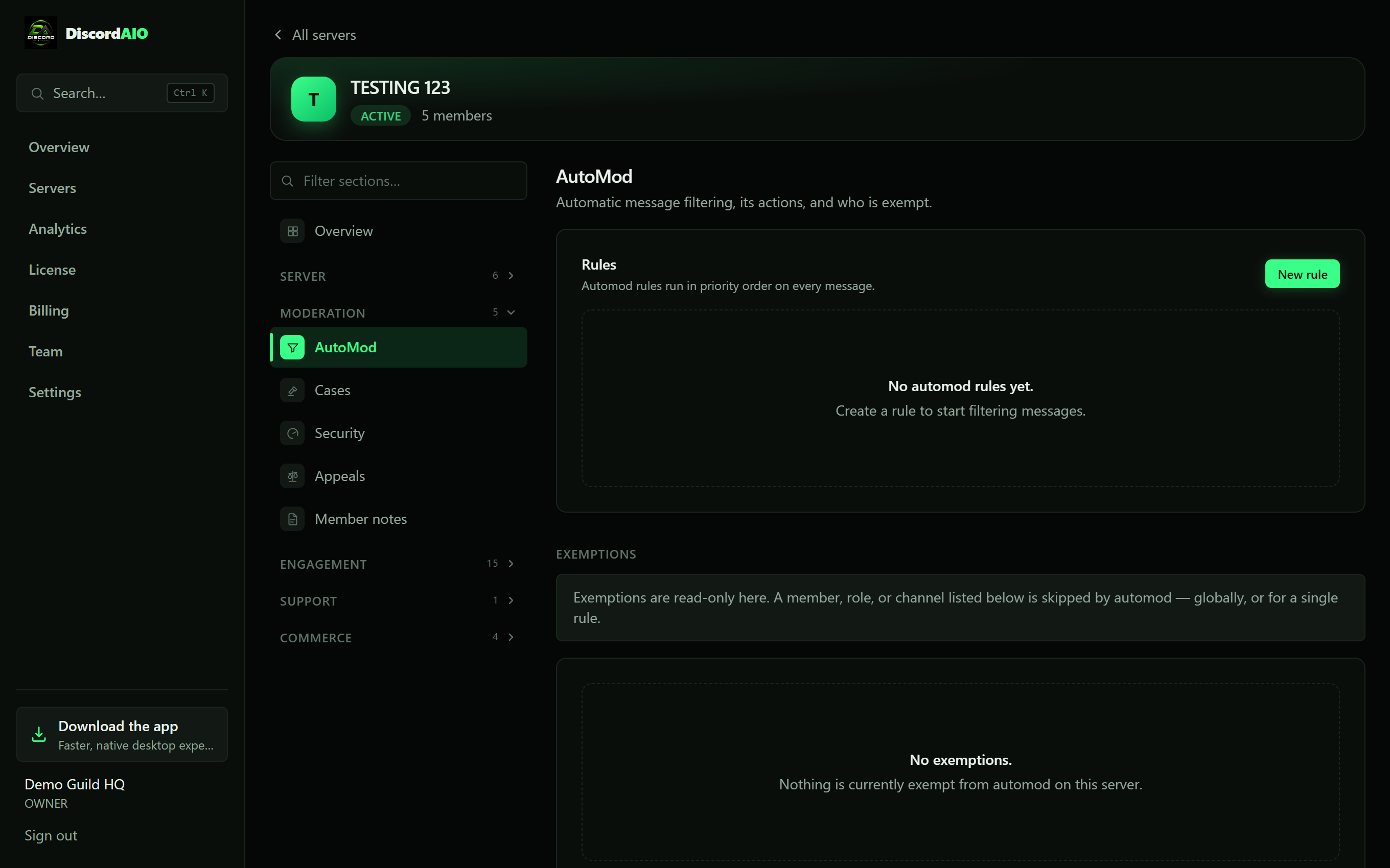AutoMod & filters in the DiscordAIO desktop app