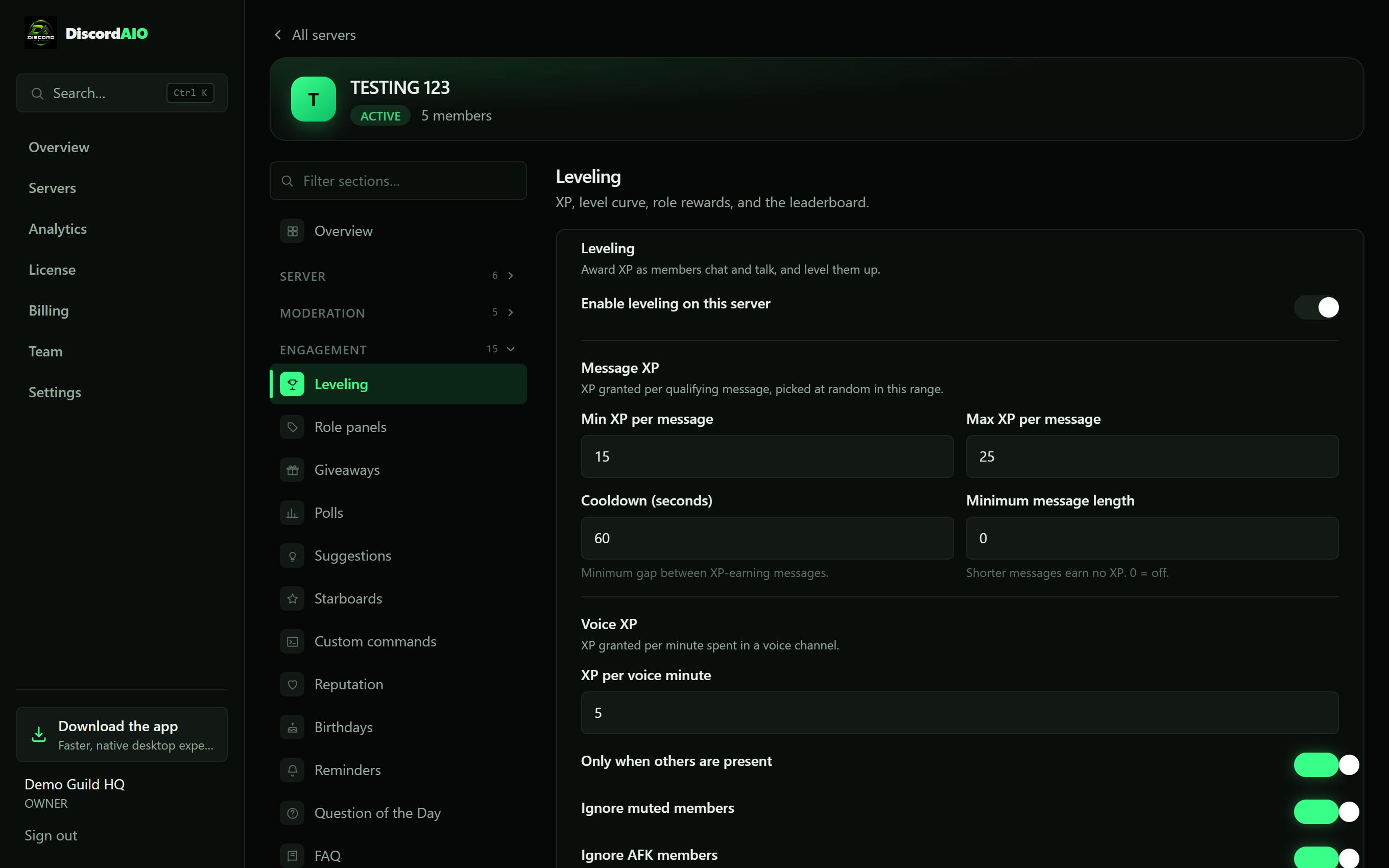 Leveling in the DiscordAIO desktop app