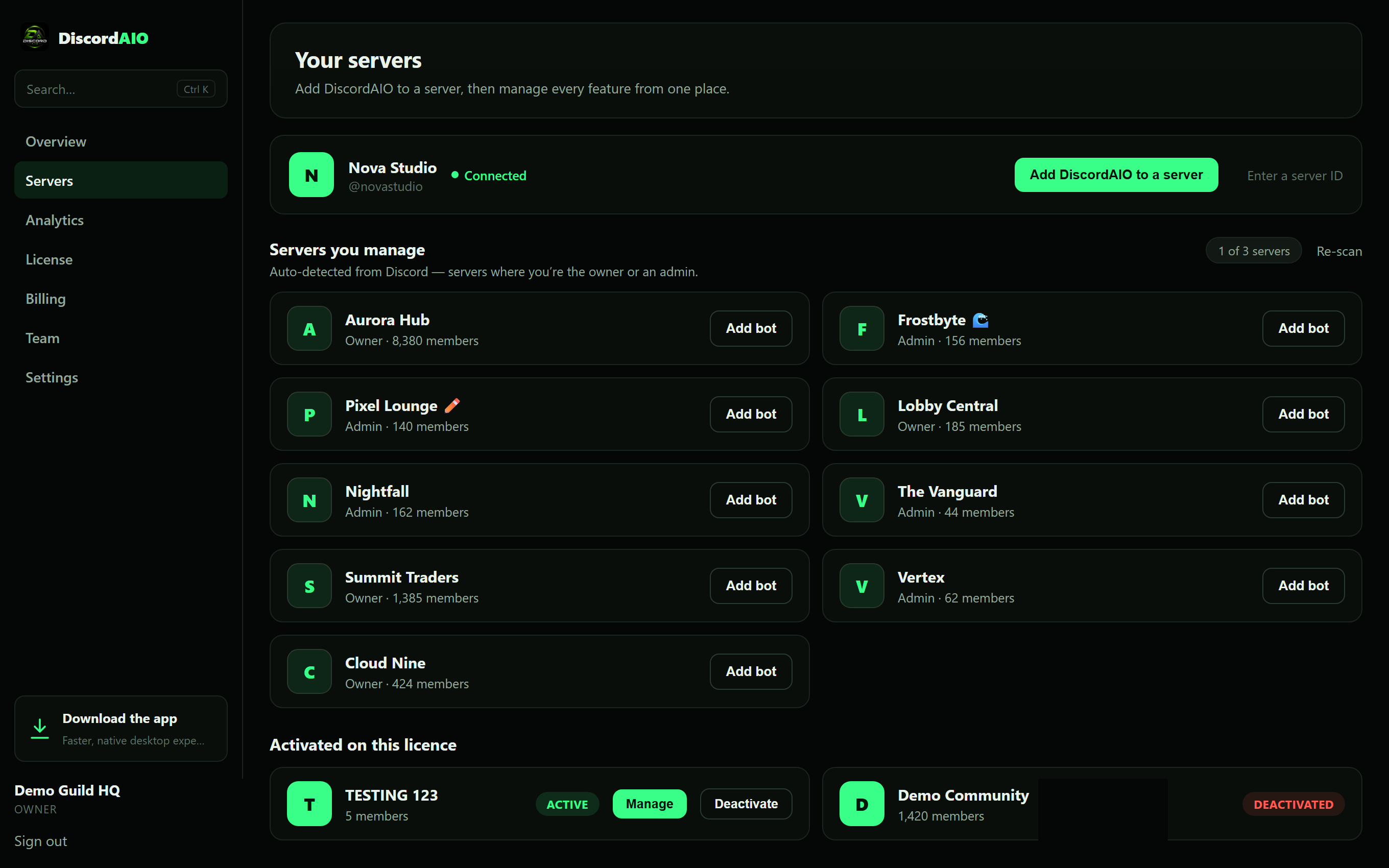 Manage every Discord server from the DiscordAIO desktop app