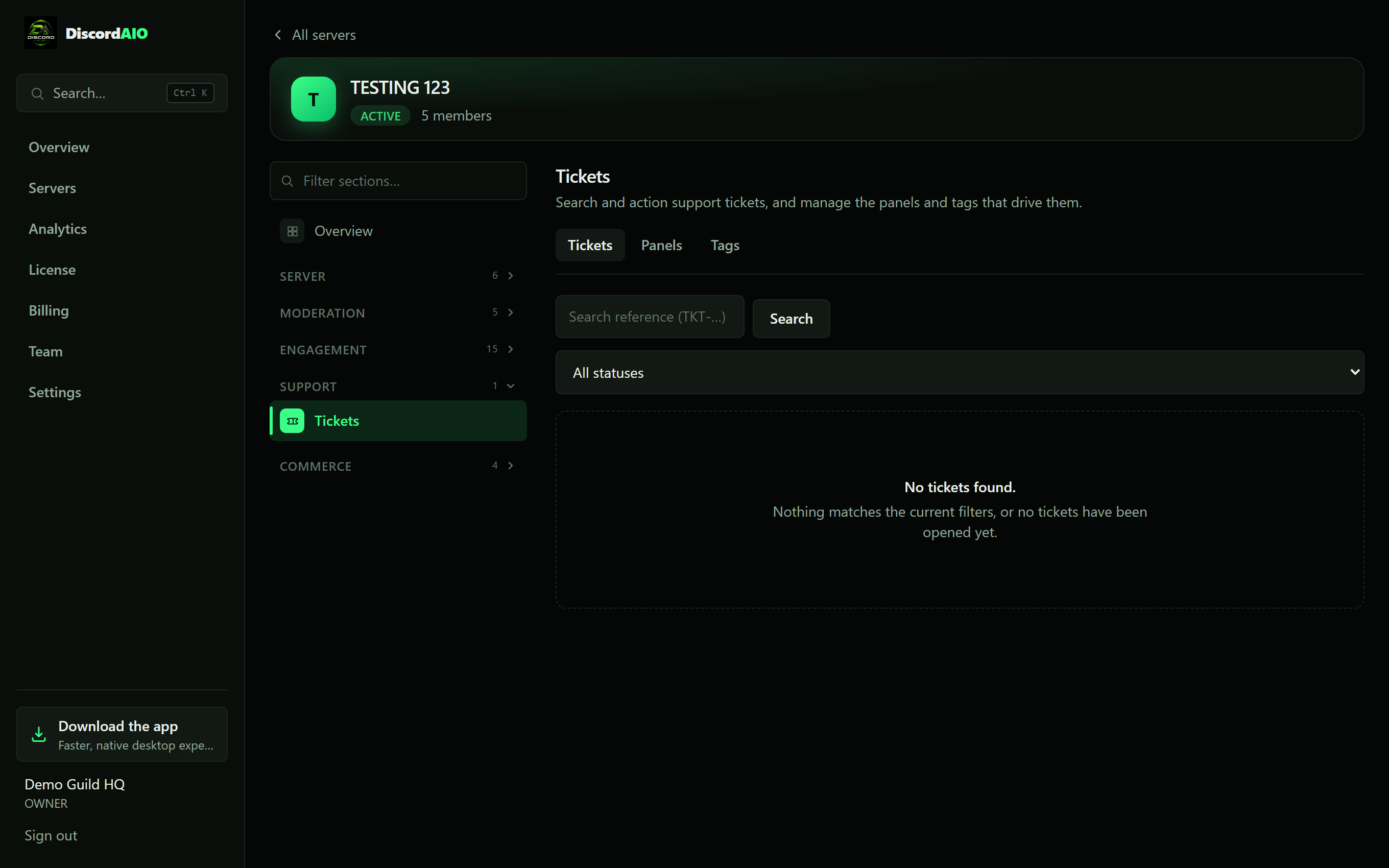 Tickets & support in the DiscordAIO desktop app